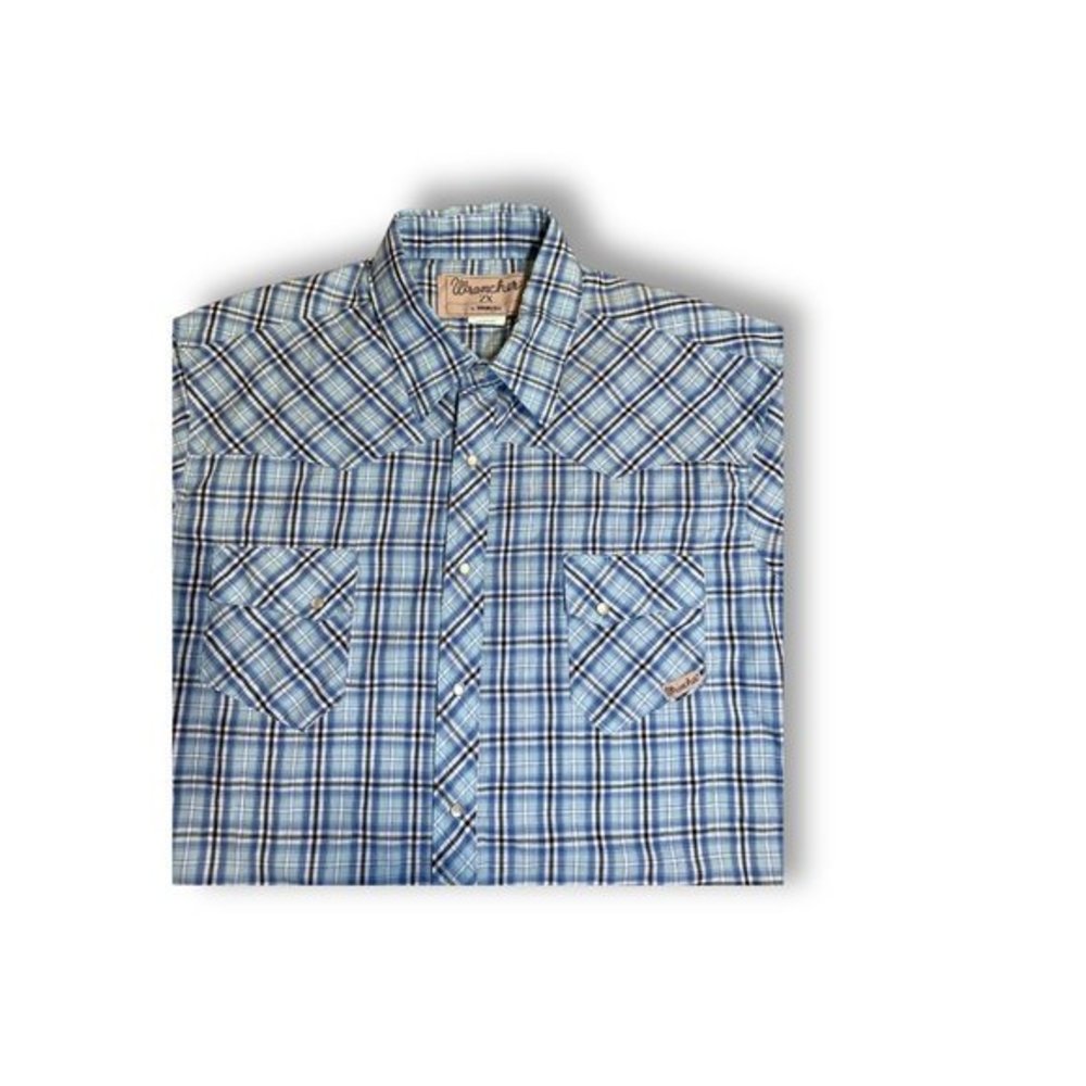 Wrangler Western Pearl Snap Front Shirt Men's Blue Plaid Size: 2X